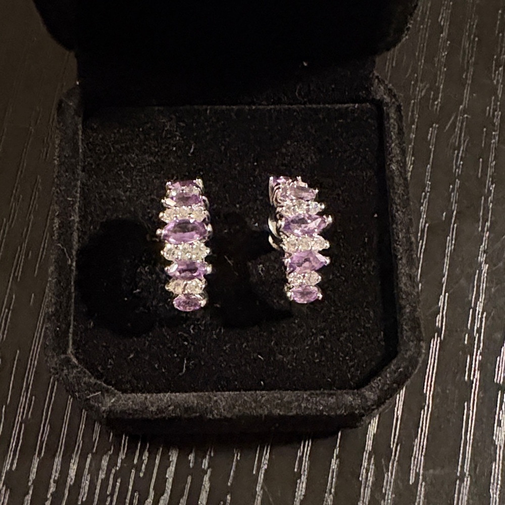 Silver earrings Purple stone and CZ’s